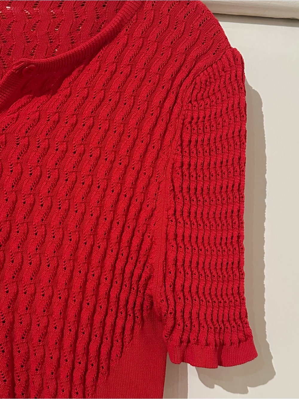 Red Textured Knit Button-Up Cardigan - Picture 2 of 3